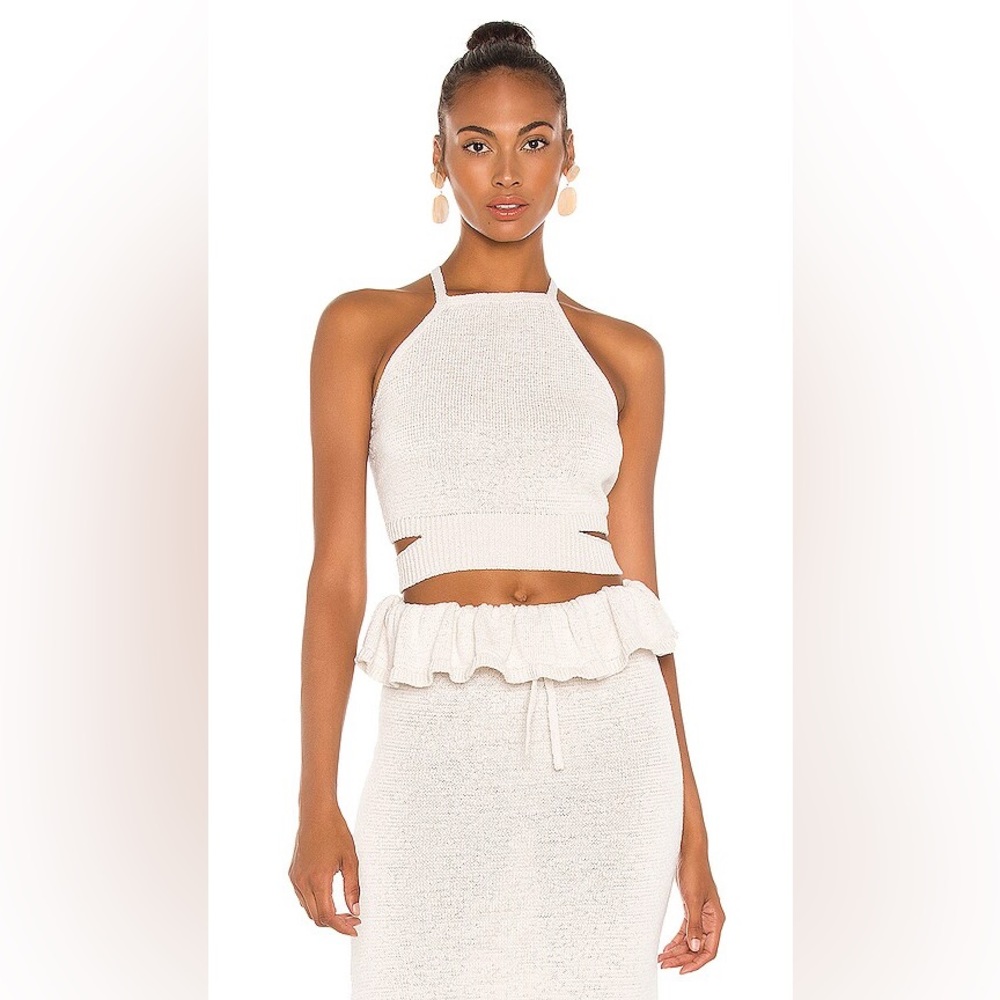 Cult Gaia Women’s Nan Knit Tie-Back Halter Cream Top Size XS